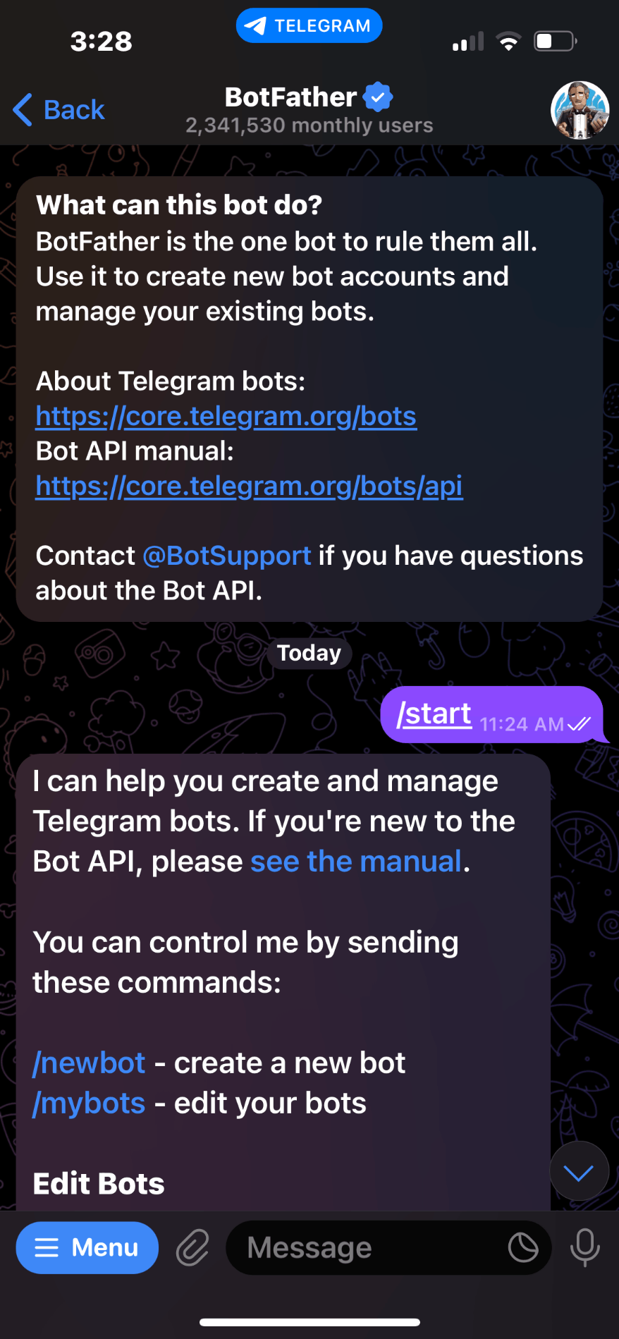 telegram bot start